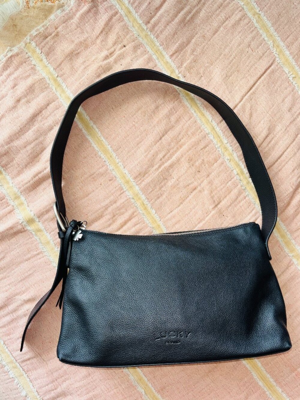 Lucky Brand Black Pebbled Leather Crossbody Bag Silver Hardware - NWOT